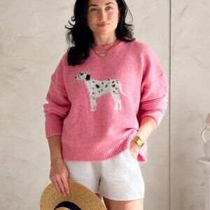 Women's Pink Dalmatian Graphic Sweater – Dog Knit Pullover